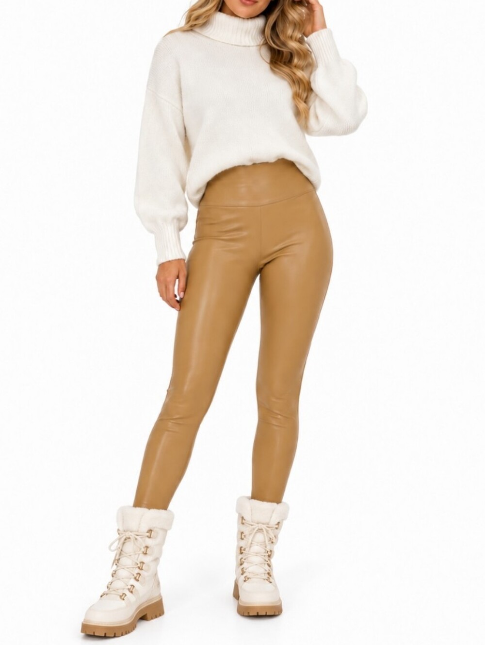 Wilfred Tan Vegan Leather Leggings Neutral Small Minimalist High Waisted Skinny